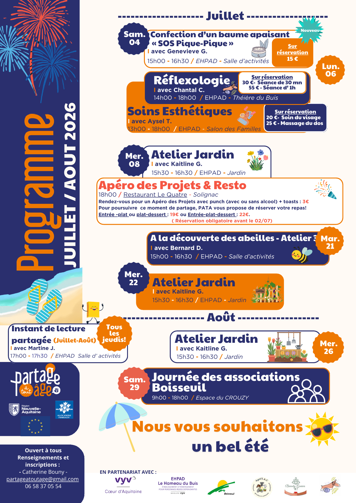 Programme mensuel de Partage à Tout Âge